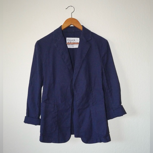 Frank & Eileen Navy Dublin Tailored Blazer in Italian Performance Linen small - Picture 5 of 8